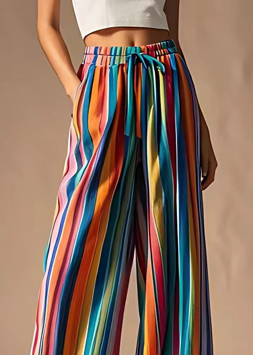 Rainbow Pockets Elastic Waist Cotton Pants Summer