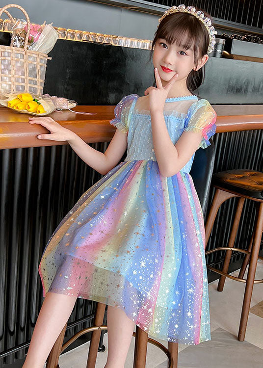 Rainbow Sequins Wrinkled Patchwork Tulle Baby Dress Summer