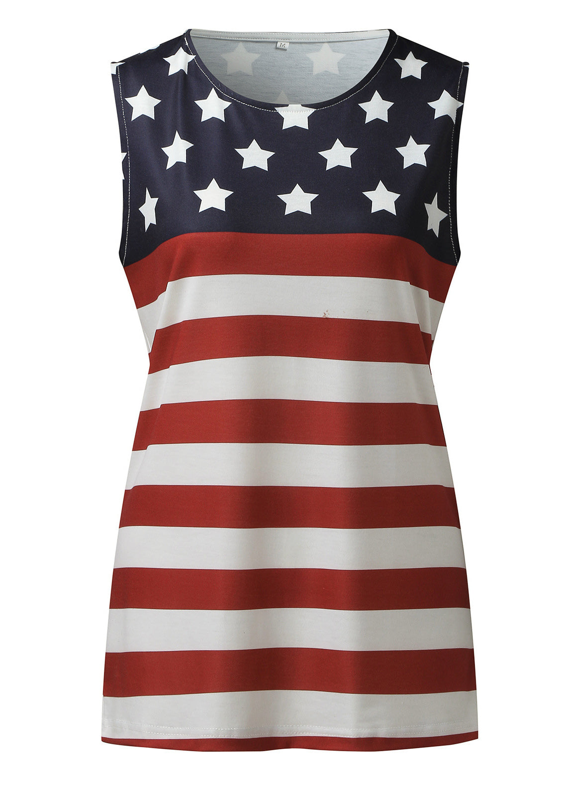 Red Blue O-neck Independence Day Print Cotton Top Summer