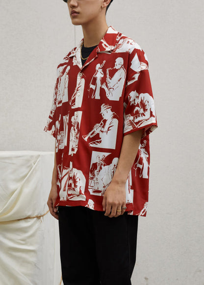 Red Button Print Cotton Shirts Summer