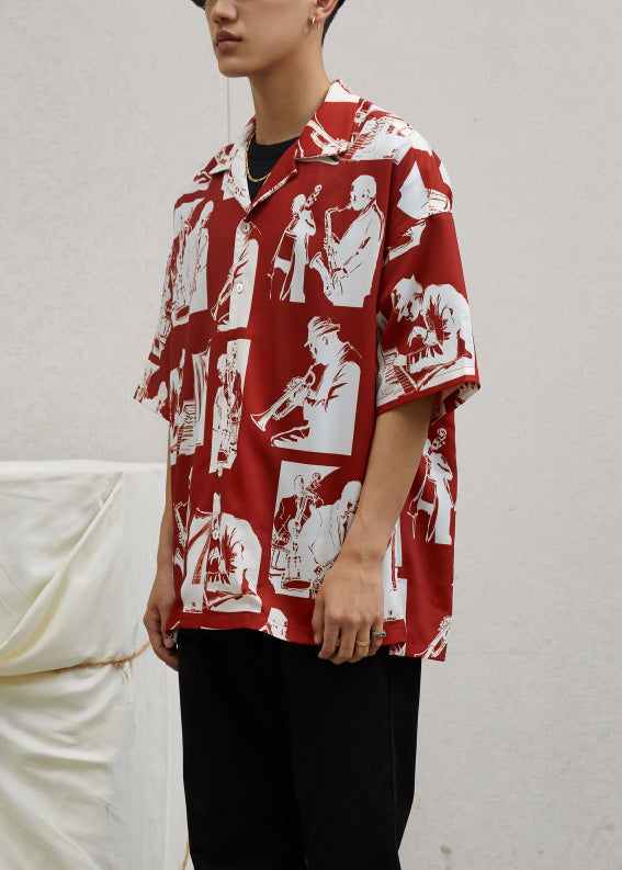 Red Button Print Cotton Shirts Summer