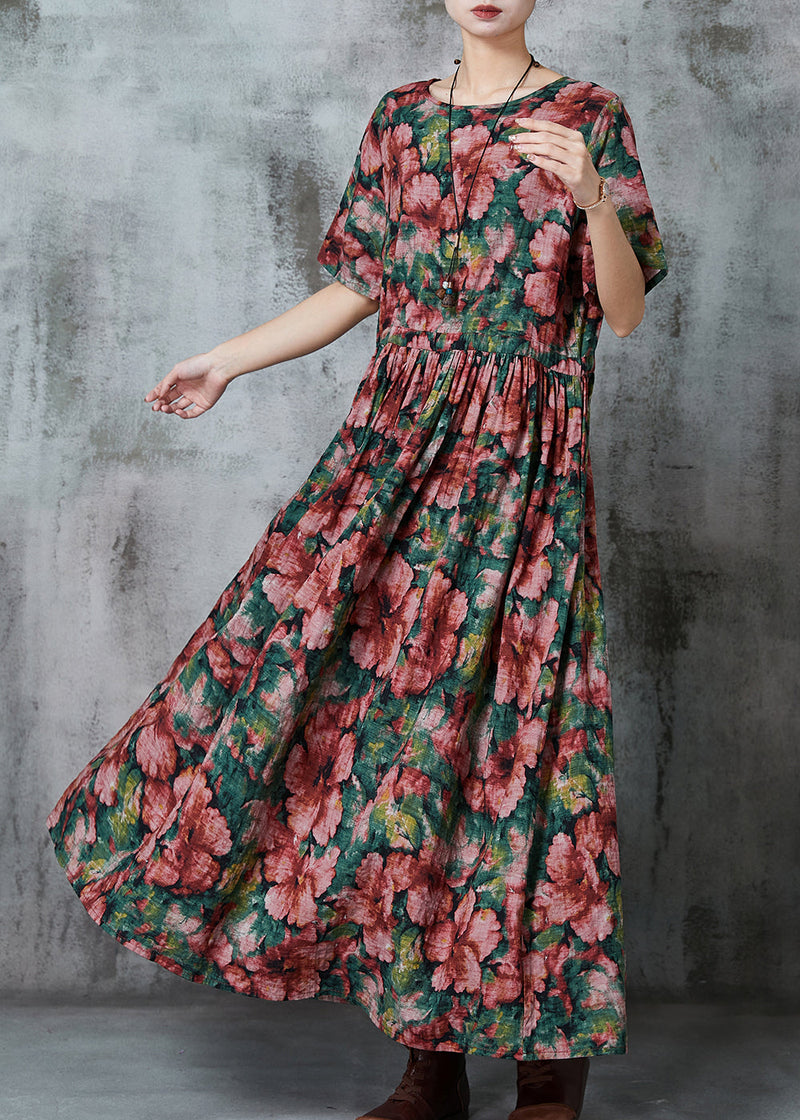 Red Cinched Linen Holiday Dress Summer