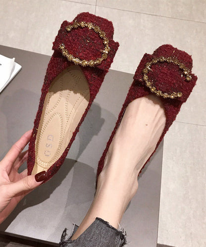 Red Cotton Fabric Diamond Splicing Flat Feet Shoes