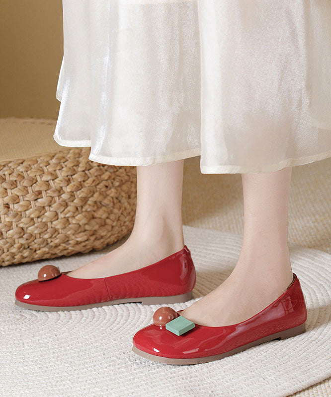 Red Decorated Comfy Penny Loafers Cowhide Leather