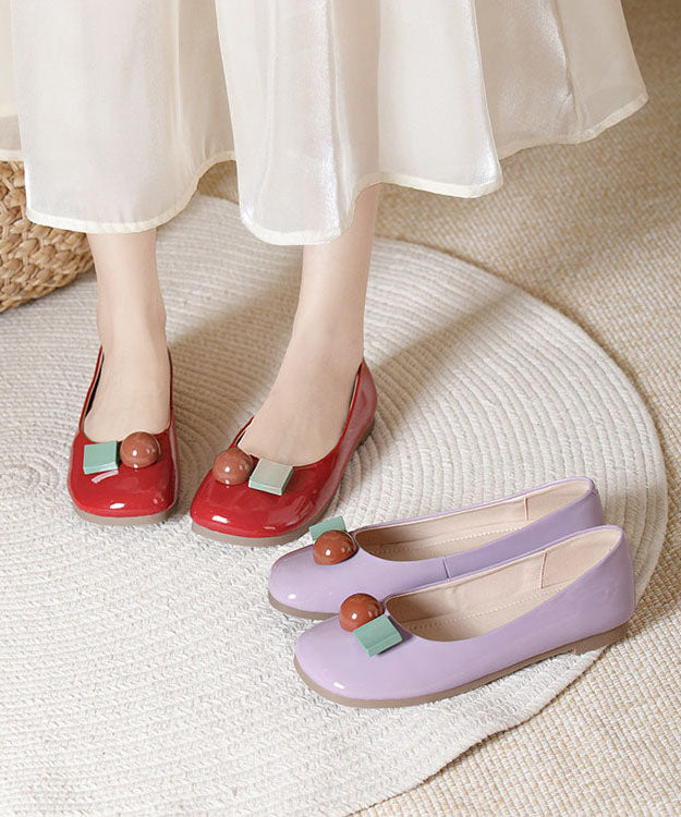 Red Decorated Comfy Penny Loafers Cowhide Leather