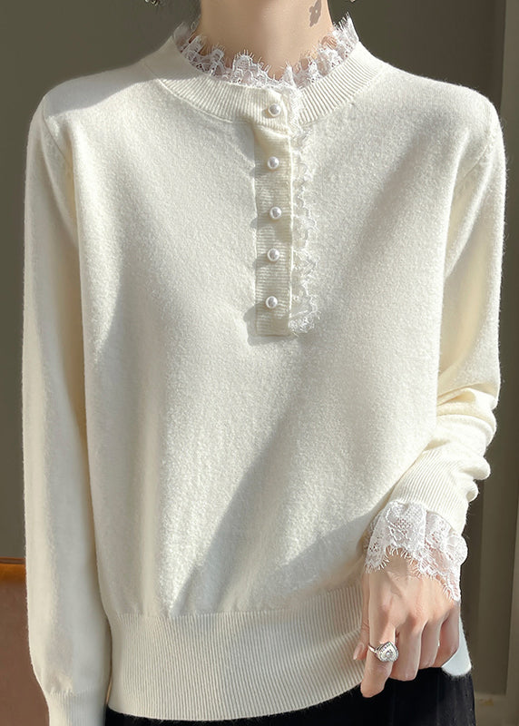 Red Lace Patchwork Wool Knit Sweaters Fall