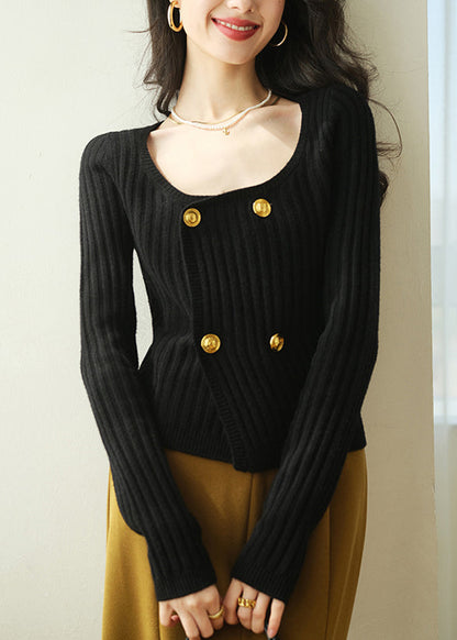 Red O Neck Double Breast Knit Cardigan Spring