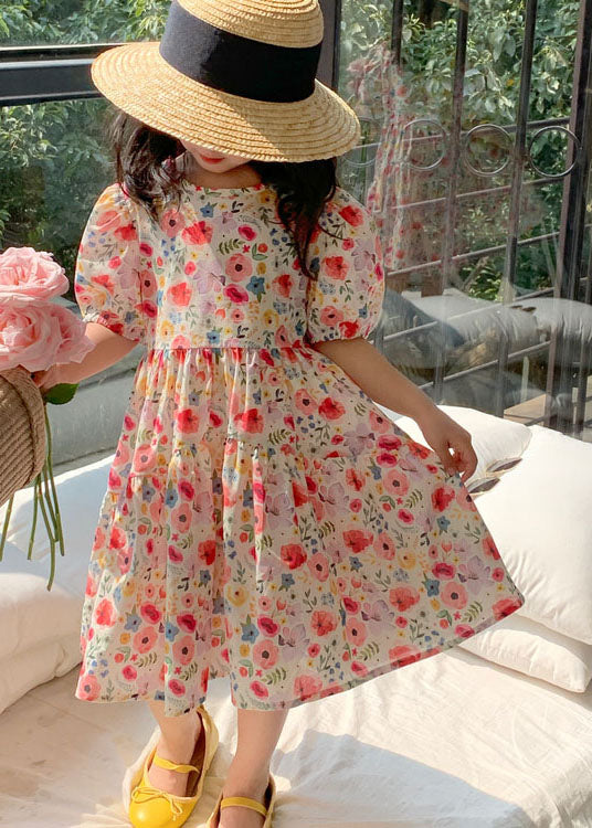 Red O Neck Print Patchwork Cotton Baby Dresses Summer