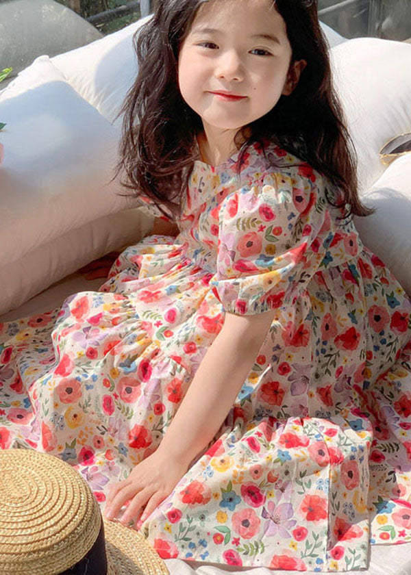 Red O Neck Print Patchwork Cotton Baby Dresses Summer