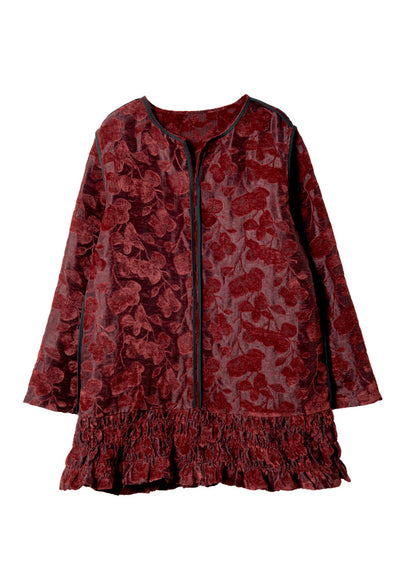Red O Neck Ruffled Patchwork Velvet Mid Dress Spring