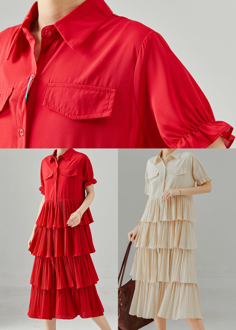 Red Peter Pan Collar Patchwork Chiffon Dress Summer