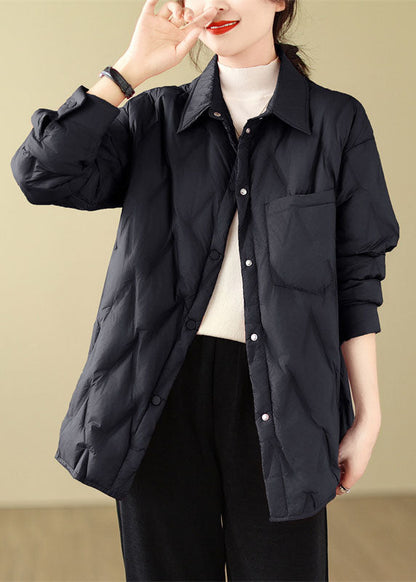 Red Peter Pan Collar Pockets Button Parkas Winter