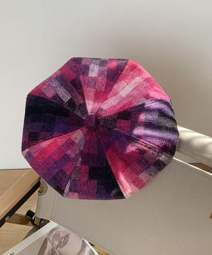 Red Plaid Versatile Woolen Beret Hat