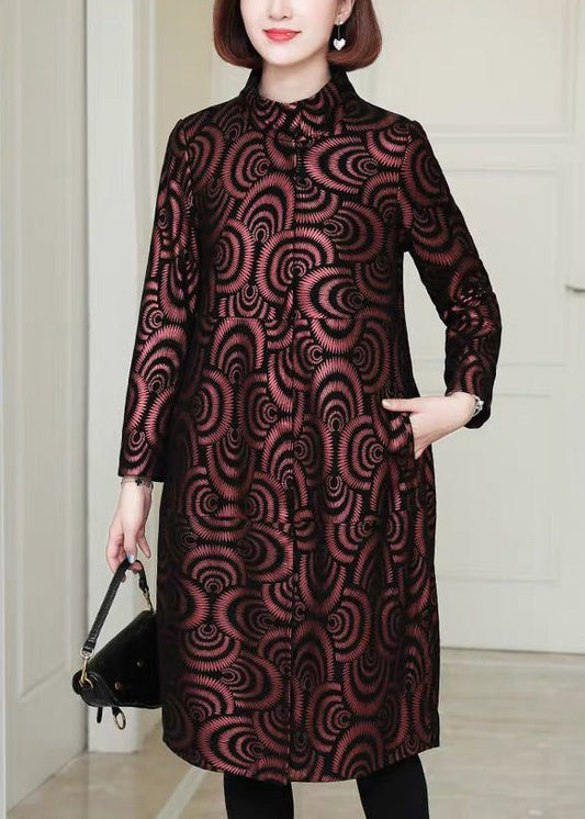 Red Pockets Print Patchwork Sheepskin Coats Fall
