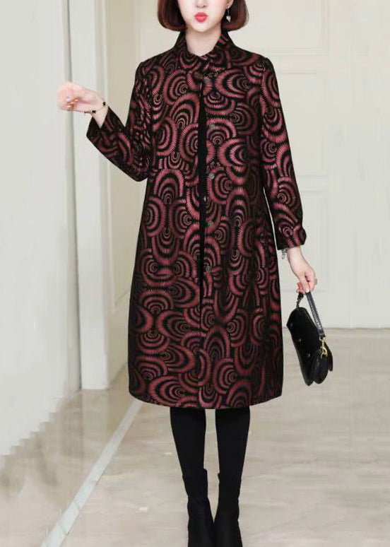 Red Pockets Print Patchwork Sheepskin Coats Fall