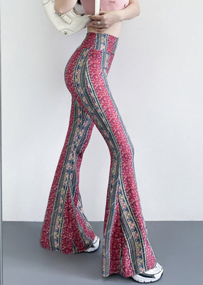 Red Print Elastic Waist Nylon Bottom Trousers