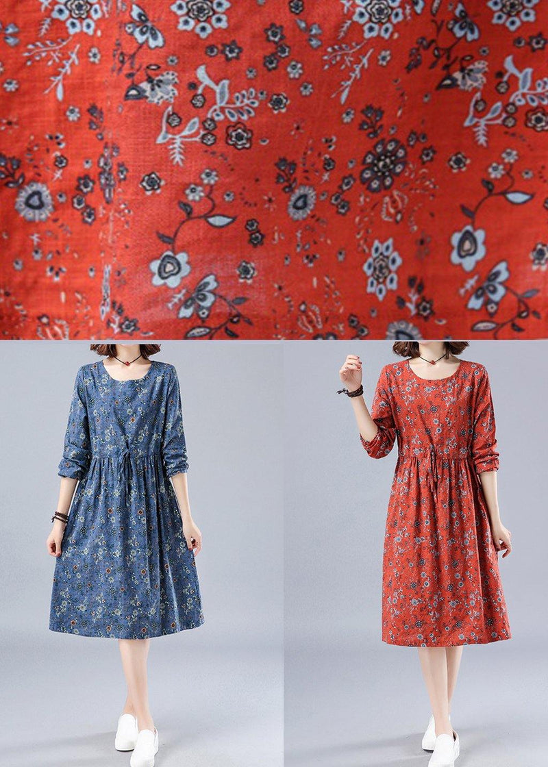 Red Print Wardrobes O Neck Drawstring Loose Spring Dresses