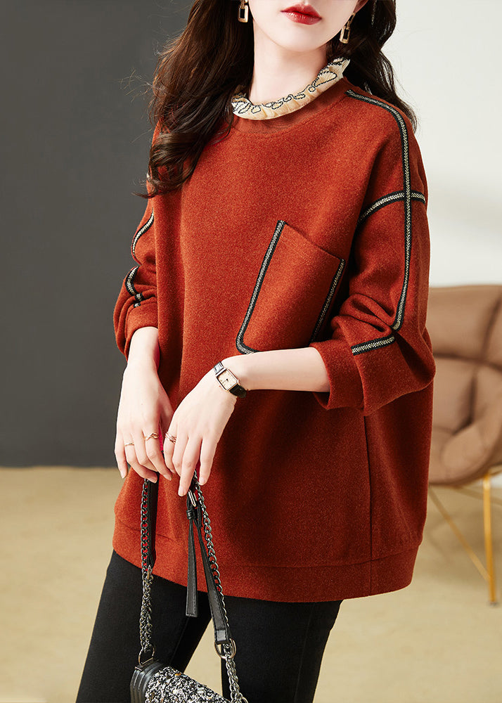 Red Ruffled Cotton Fake Two Piece Sweatshirts Tops Winter