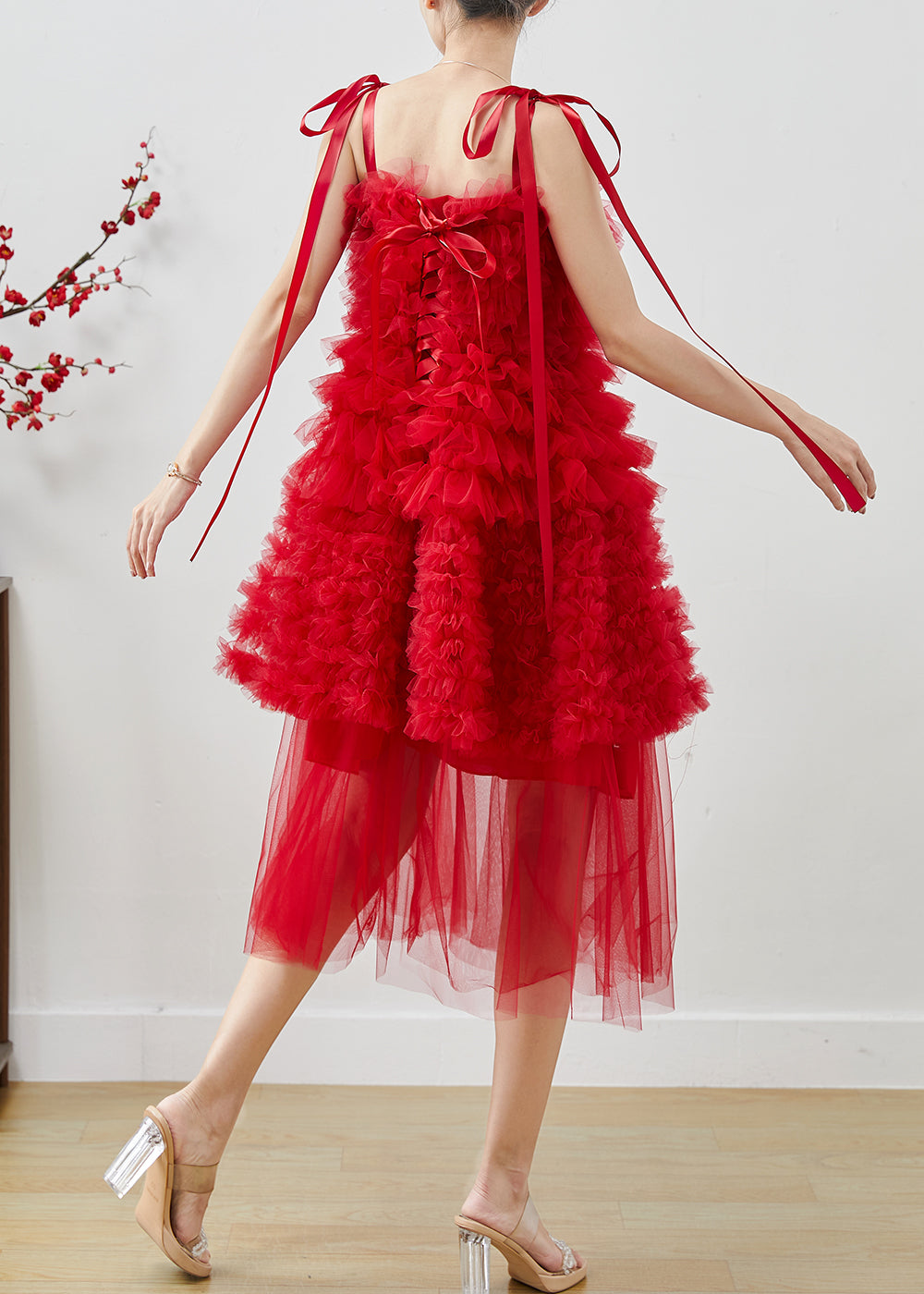 Red Ruffled Tulle Mini Dresses Summer