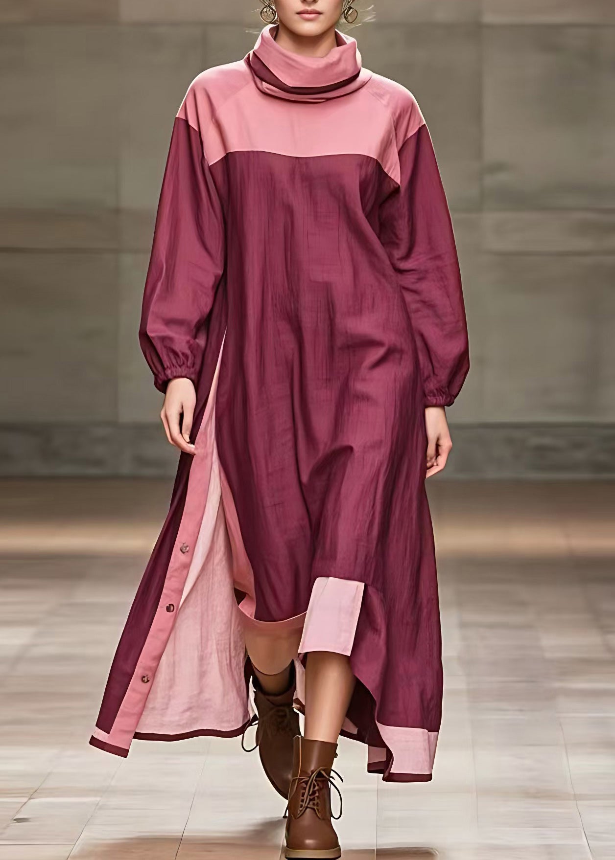 Red Side Open Long Dresses Long Sleeve