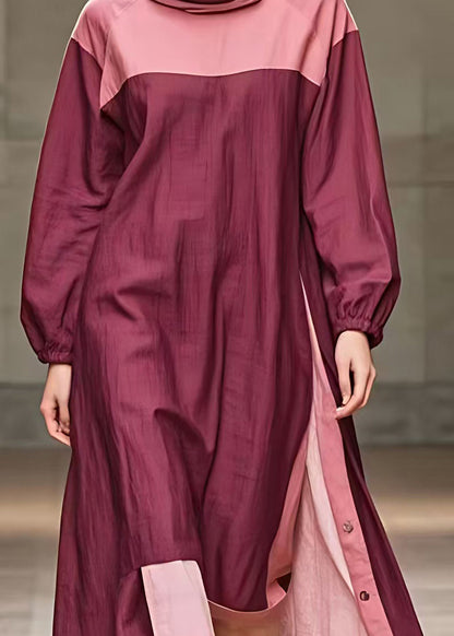Red Side Open Long Dresses Long Sleeve