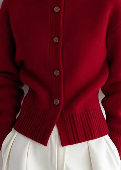 Red Turtleneck Patchwork Cotton Knit Cardigans Spring