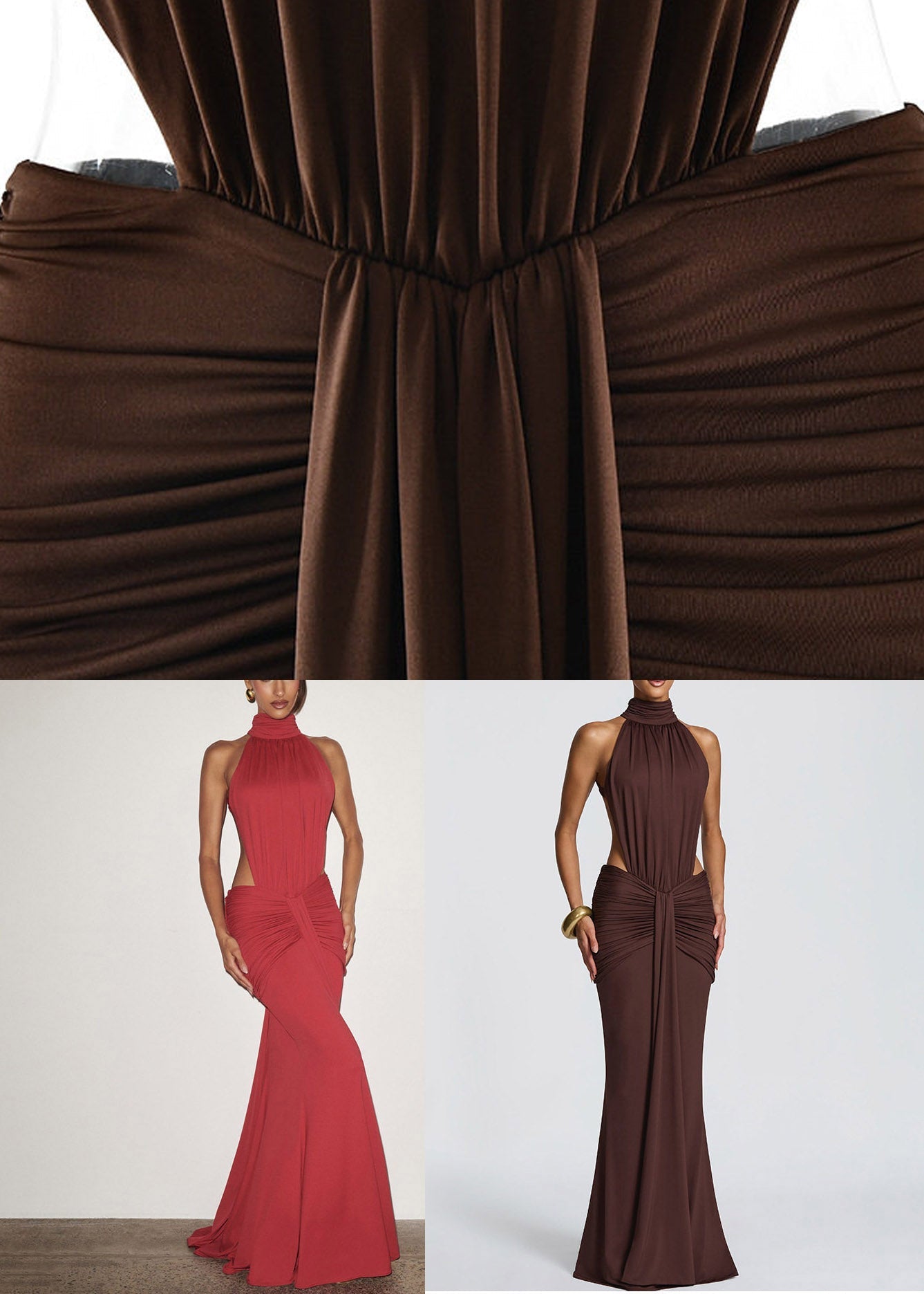 Red Turtleneck Wrinkled Party Maxi Fish-tail Dress Summer