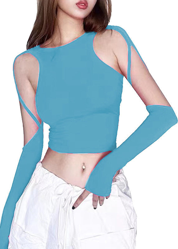 Rose Asymmetrical Cold Shoulder Top Summer