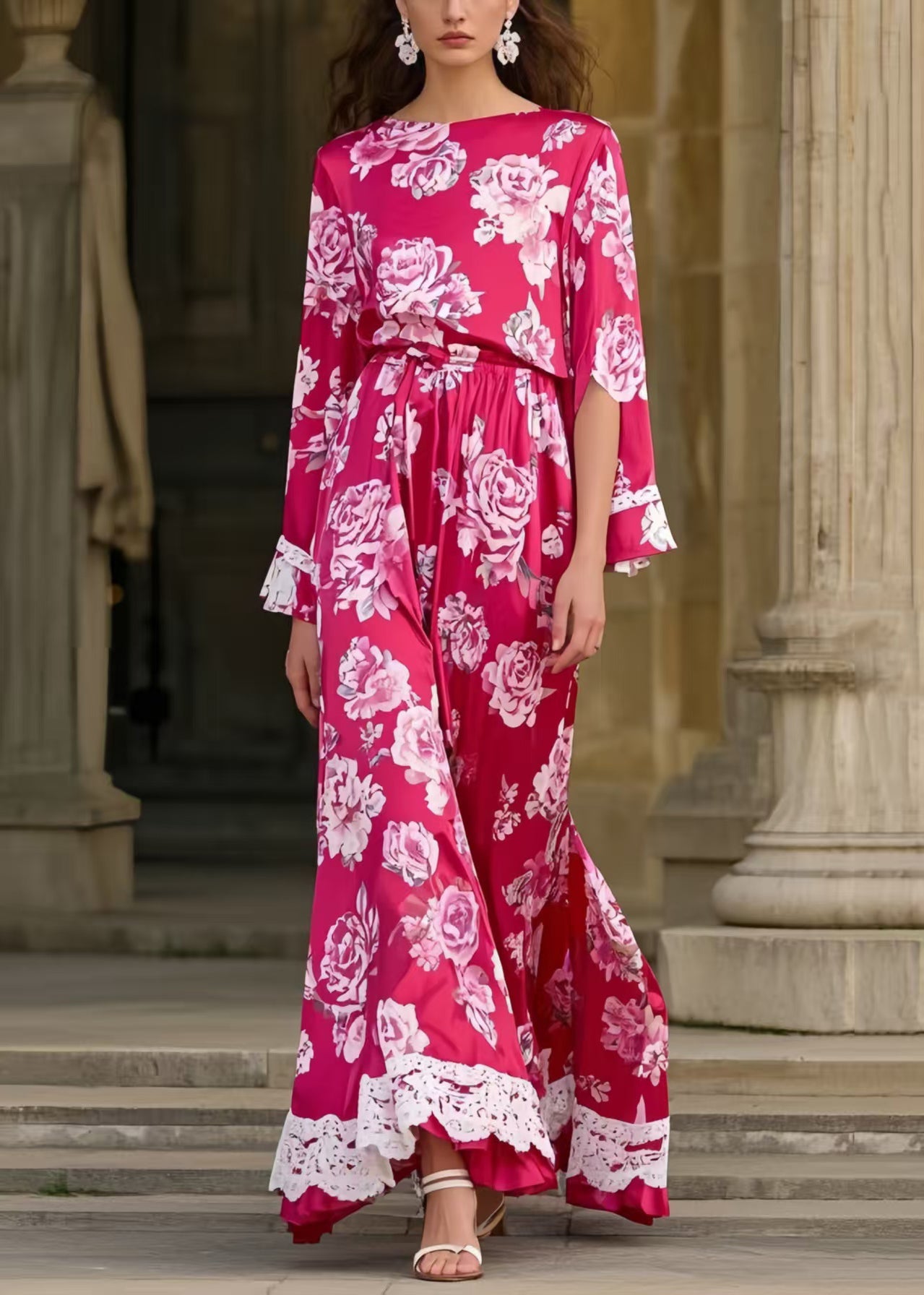 Rose Cinched Silk Long Dress Spring