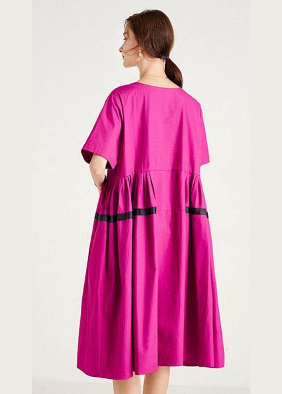 Rose Pockets Summer Cotton Short Sleeve Party Dress