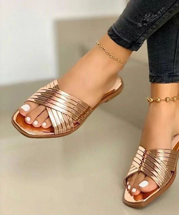 Rose Gold Splicing Faux Leather Slide Sandals