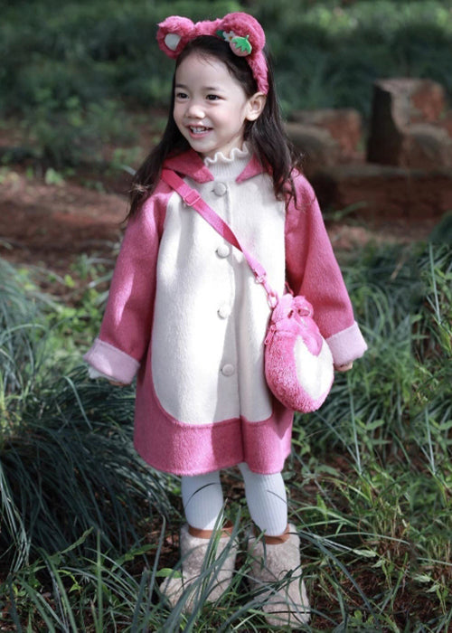 Rose Hooded Button Patchwork Coat Long Sleeve