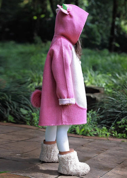 Rose Hooded Button Patchwork Coat Long Sleeve