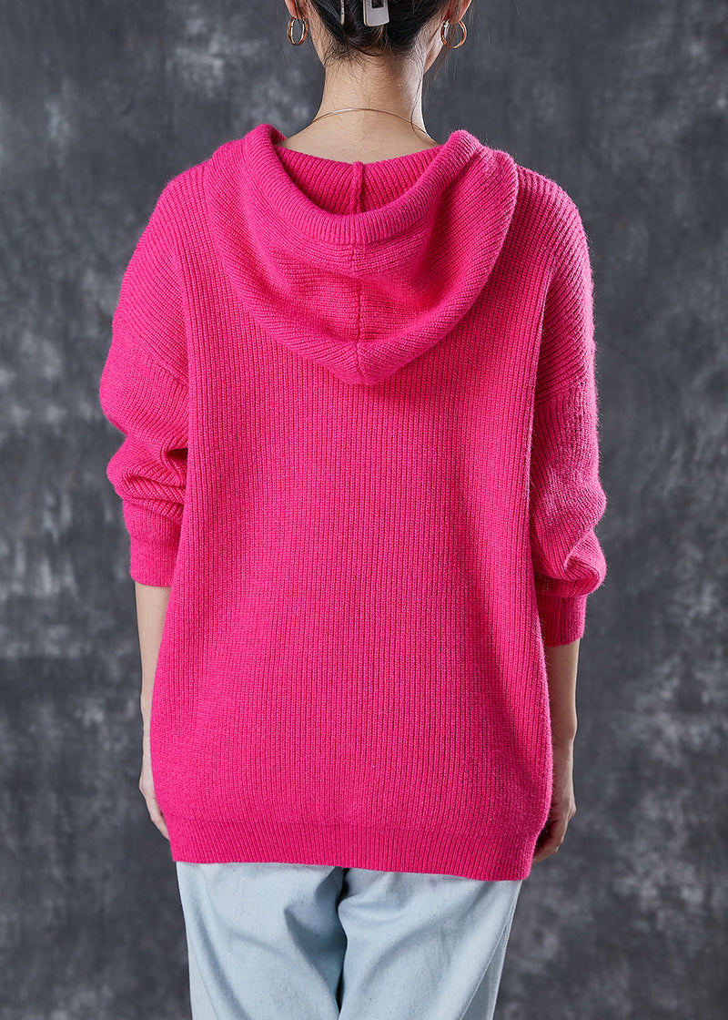 Rose Hooded Drawstring Knit Sweatshirts Top Spring