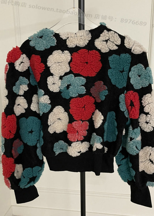 Rose O Neck Button Faux Fur Short Coat Spring
