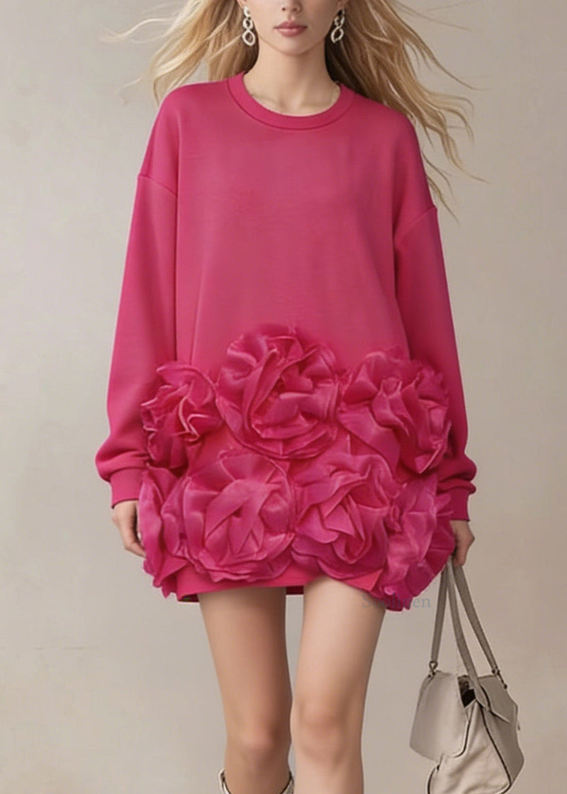 Rose O Neck Cotton T Shirt Dress Spring