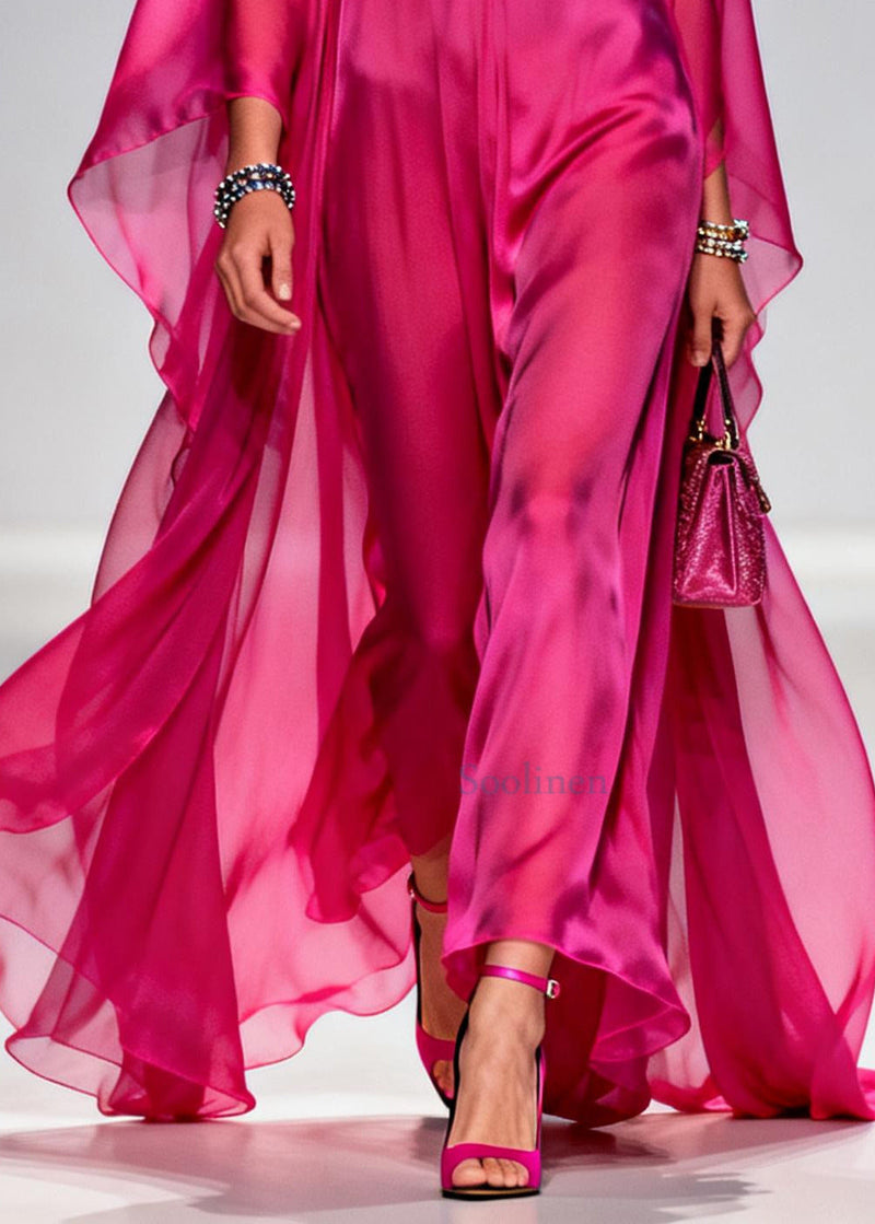 Rose Oversized Exra Large Hem Chiffon Maxi Dress Summer