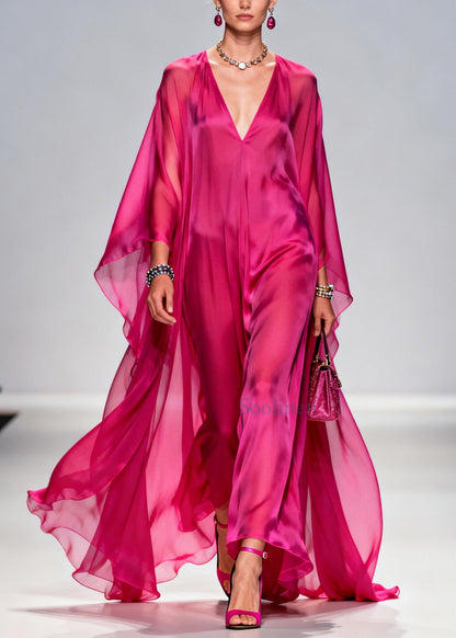 Rose Oversized Exra Large Hem Chiffon Maxi Dress Summer