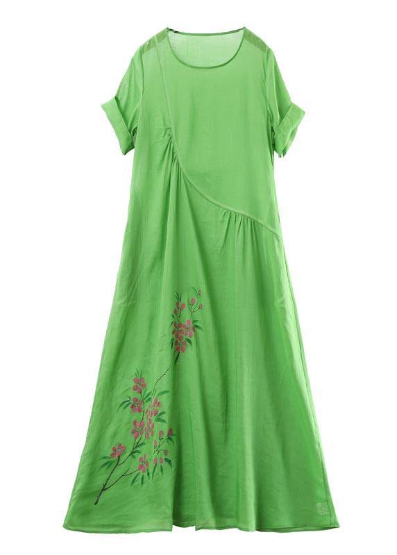 Rose Print Asymmetrical Design Party Summer Linen Dress
