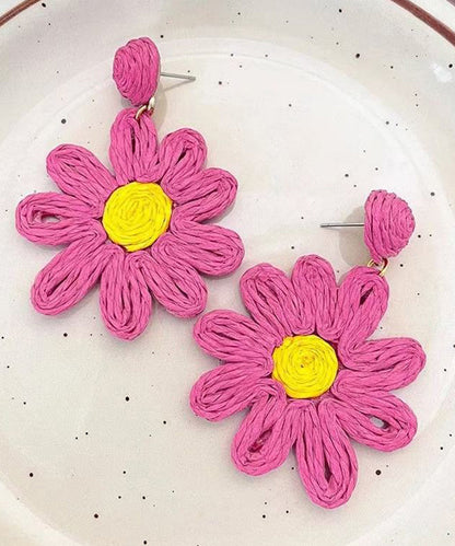 Rose Sterling Silver Handmade Weaving Sunflower Drop Earrings