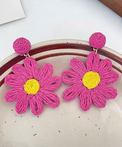 Rose Sterling Silver Handmade Weaving Sunflower Drop Earrings