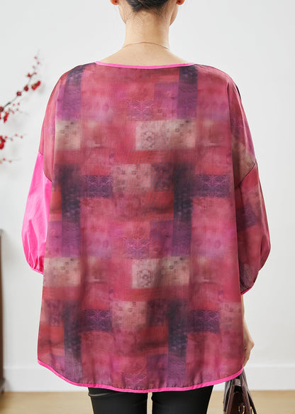 Rose Tie Dye Patchwork Linen Blouse Top Summer