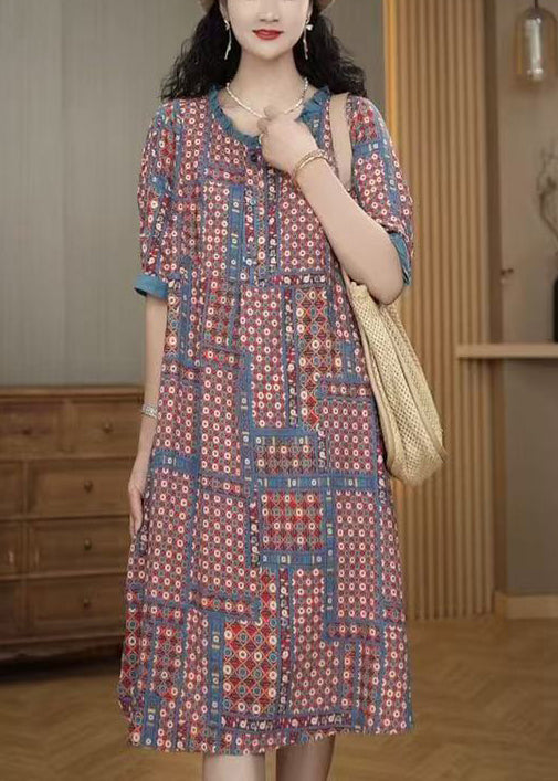 Ruffled Print Cotton a Line Dress Summer