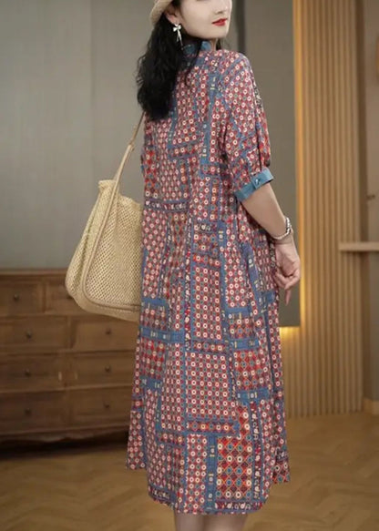 Ruffled Print Cotton a Line Dress Summer