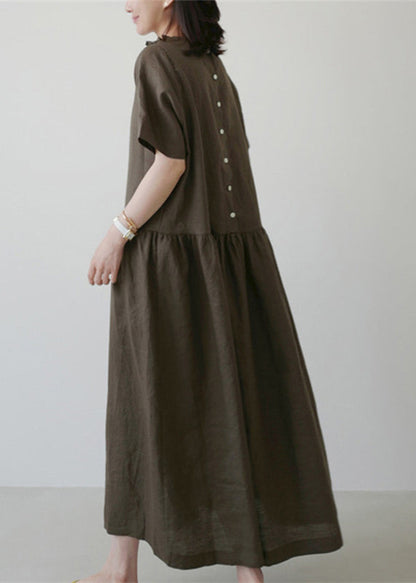 Ruffled Wrinkled Maxi Dresses Short Sleeve