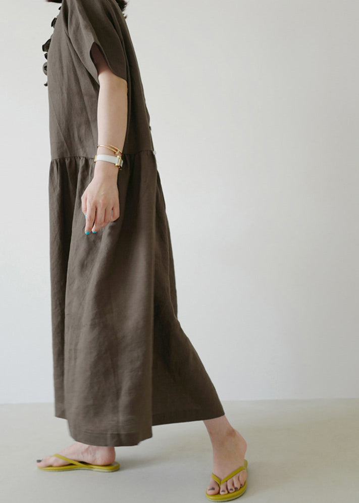 Ruffled Wrinkled Maxi Dresses Short Sleeve
