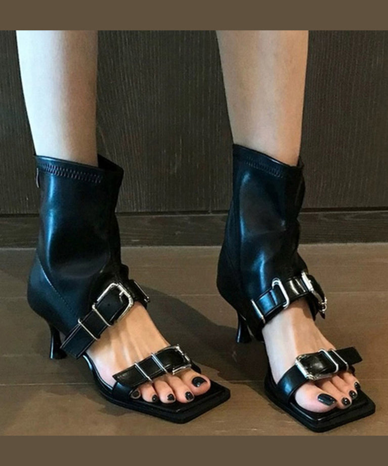 Sheepskin Splicing High Heels Sandals Boots Peep Toe