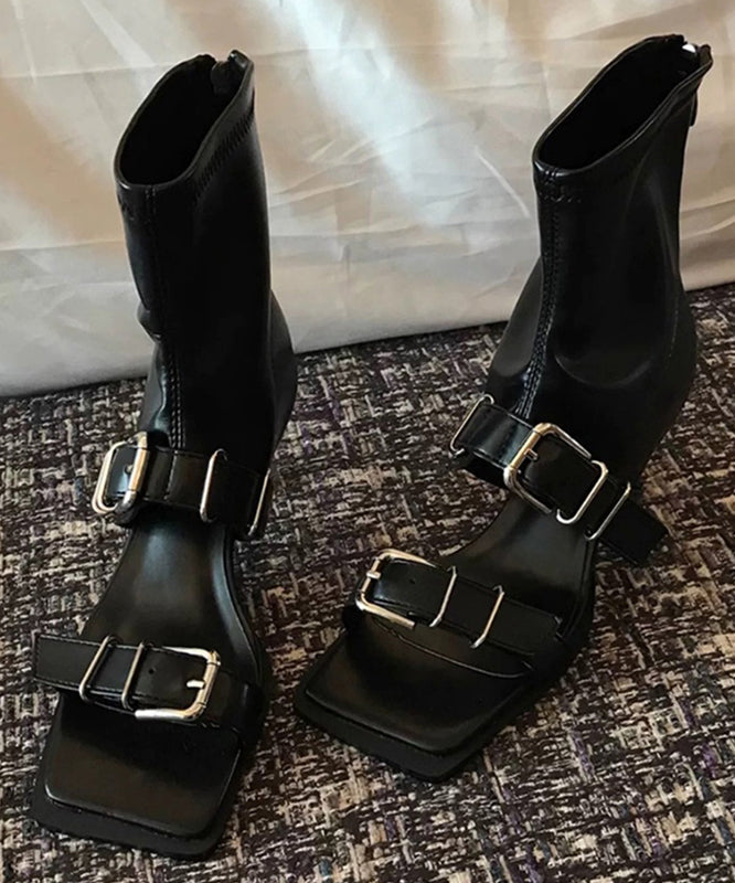 Sheepskin Splicing High Heels Sandals Boots Peep Toe