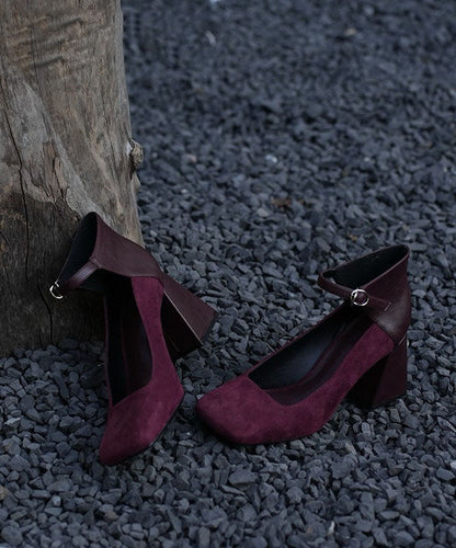 Silver Buckle Strap Splicing Chunky Heel Shoes