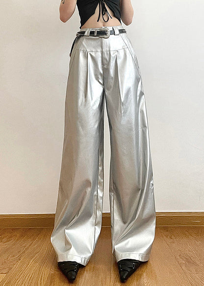 Silver Pockets High Waist Wide Leg Pants Summer